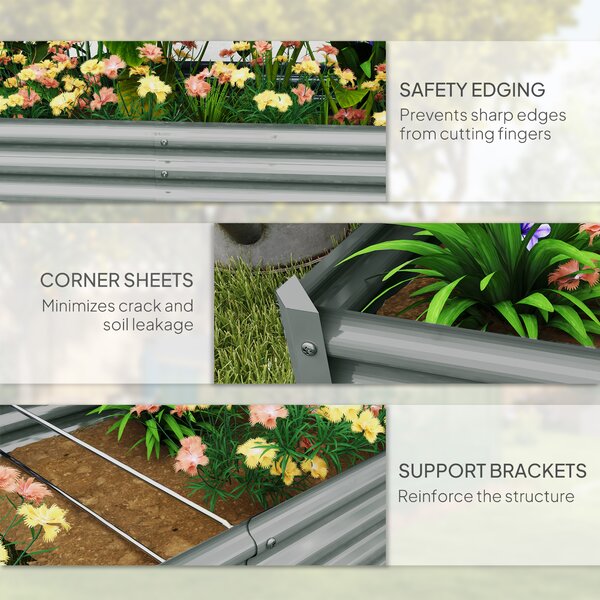 Outsunny 180 x 90cm Galvanised Steel Open Planter - Silver
