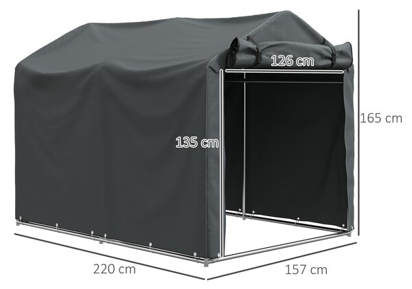 Outsunny 2.2 x 1.6 m Garden Storage Tent, Waterproof Anti-UV Bike Tent with Roll-up Zipper Door, Galvanised Outdoor Storage Shelter Carport for Bike, Motorbike, Garden Tools, Dark Grey