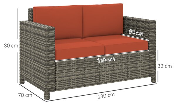 Outsunny 2 Seater Garden Furniture, Rattan Sofa with Soft Padded Cushion and Armrests, Wicker Garden Loveseat for Patio, Grey