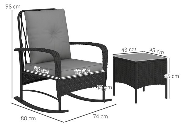 Outsunny Three-Piece Rocking Chair Rattan Bistro Set - Black