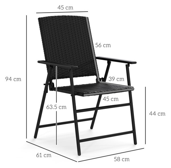Outsunny Set of Four Folding Rattan Seat Chairs - Black