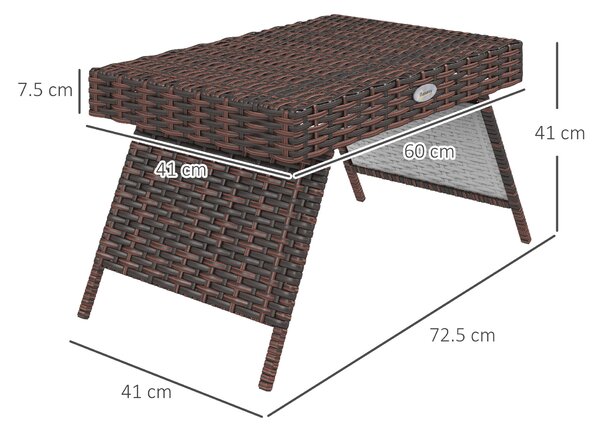 Outsunny Foldable Outdoor Coffee Table, Steel Frame Rattan Side Table, Coffee Table Side Table for Garden, Brown