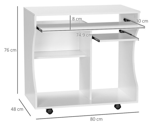 HOMCOM Multi-Storage Compact Work Desk, with Wheels - White