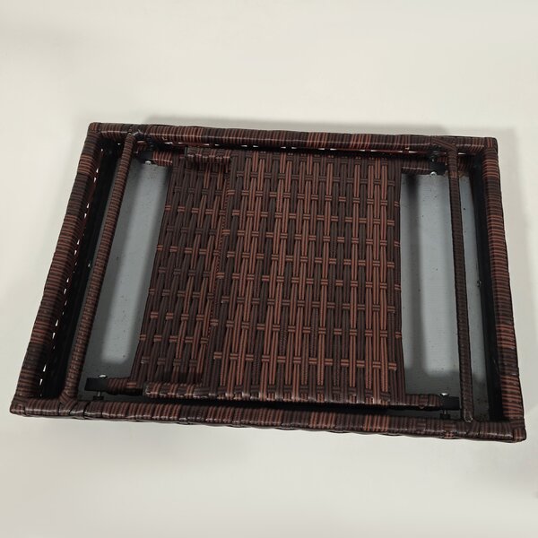 Outsunny Foldable Outdoor Coffee Table, Steel Frame Rattan Side Table, Coffee Table Side Table for Garden, Brown