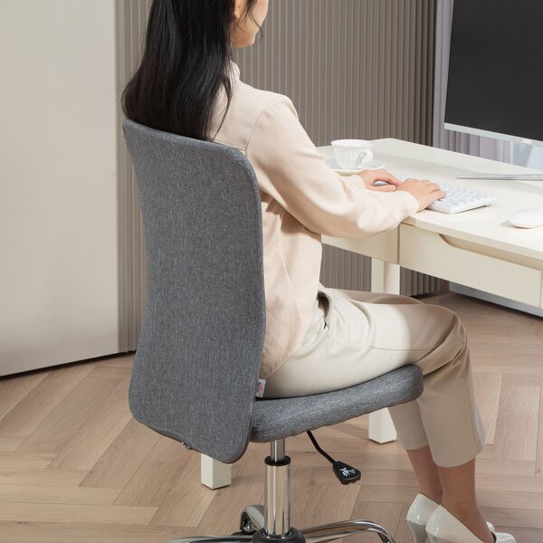 HOMCOM Armless Computer Desk Chair, Fabric Swivel Office Chair, Anti-Scratch Chair with Height Adjustable, Wheels, for Home, Grey Aosom UK