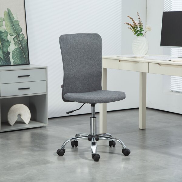 HOMCOM Armless Computer Desk Chair, Fabric Swivel Office Chair, Anti-Scratch Chair with Height Adjustable, Wheels, for Home, Grey Aosom UK