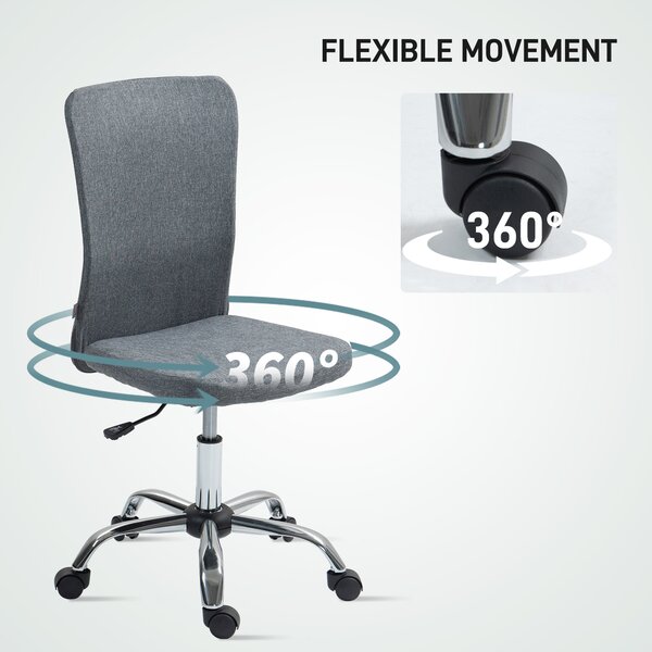 HOMCOM Armless Computer Desk Chair, Fabric Swivel Office Chair, Anti-Scratch Chair with Height Adjustable, Wheels, for Home, Grey Aosom UK