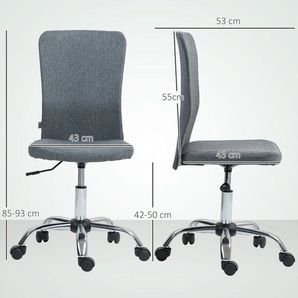 HOMCOM Armless Computer Desk Chair, Fabric Swivel Office Chair, Anti-Scratch Chair with Height Adjustable, Wheels, for Home, Grey Aosom UK
