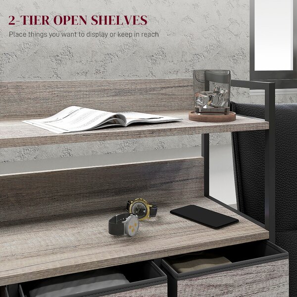 HOMCOM Rustic Chest of Seven Fabric Drawers - Grey Wood Effect Aosom UK