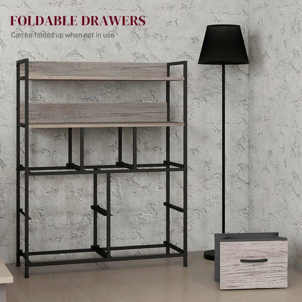 HOMCOM Rustic Chest of Seven Fabric Drawers - Grey Wood Effect Aosom UK