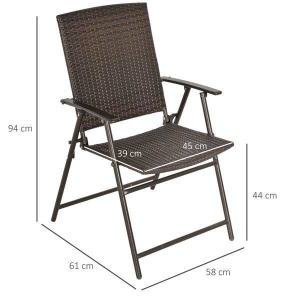 Outsunny 2pcs Folding Garden Chair Rattan Bistro Set with Armrest for Outdoor Steel Frame Aosom UK