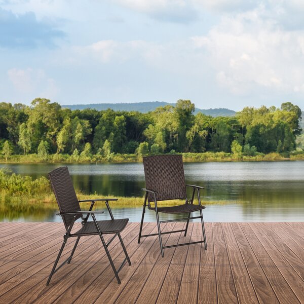 Outsunny 2pcs Folding Garden Chair Rattan Bistro Set with Armrest for Outdoor Steel Frame Aosom UK