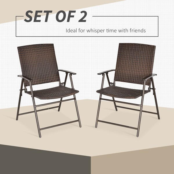 Outsunny 2pcs Folding Garden Chair Rattan Bistro Set with Armrest for Outdoor Steel Frame Aosom UK