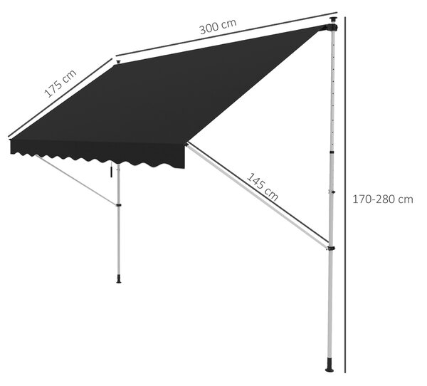 Outsunny 3x1.5m Adjustable Outdoor Aluminium Frame Awning Black