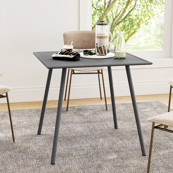 Outsunny Square Garden Table with Slat Top, Steel Frame, Outdoor Table for 4 Person, 80 x 80 x 74 cm, Grey