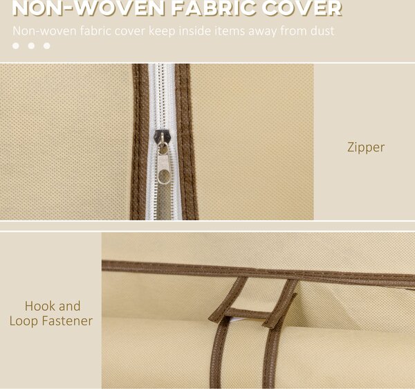 HOMCOM Fabric Wardrobe, Portable Wardrobe, Clothes Storage Unit with 8 Shelves, 2 Hanging Rods, 125 x 43 x 162.5 cm, Beige