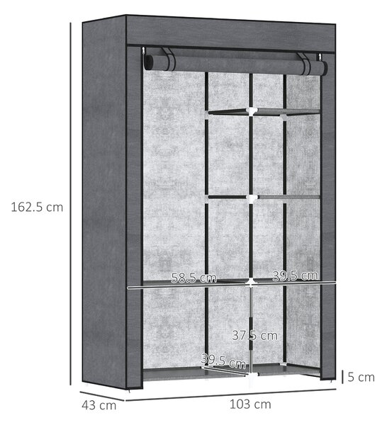 HOMCOM Rail and Six Shelf Fabric Wardrobe - Dark Grey