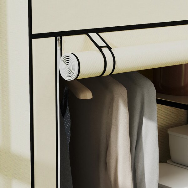 HOMCOM Fabric Wardrobe, Portable Wardrobe with 6 Shelves, 1 Hanging Rail, Foldable Closets, 103 x 43 x 162.5 cm, Cream White