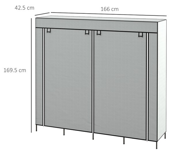 HOMCOM Fabric Wardrobe for Bedroom, Portable Cloth Wardrobe with 10 Compartments, 2 Hanging Rails and 4 Fabric Drawers, 166 x 42.5 x 169.5cm, Dark Grey
