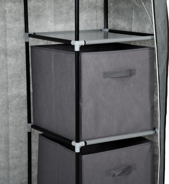 HOMCOM Fabric Wardrobe, Portable Wardrobe, Clothes Storage Unit with 5 Compartments, Hanging Rail and 2 Fabric Drawers, 102 x 42.5 x 162.5cm, Dark Grey