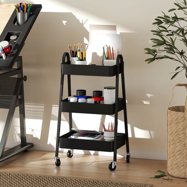 HOMCOM 3-Tier Storage Trolley on Wheels - Black