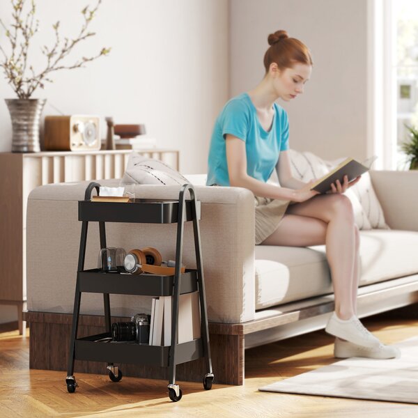 HOMCOM 3-Tier Storage Trolley on Wheels - Black