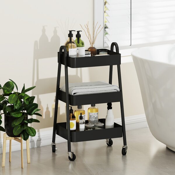 HOMCOM 3-Tier Storage Trolley on Wheels - Black
