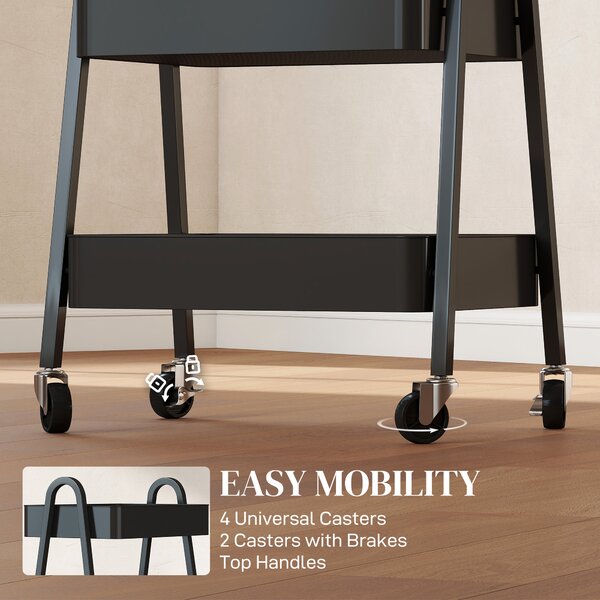 HOMCOM 3-Tier Storage Trolley on Wheels - Black
