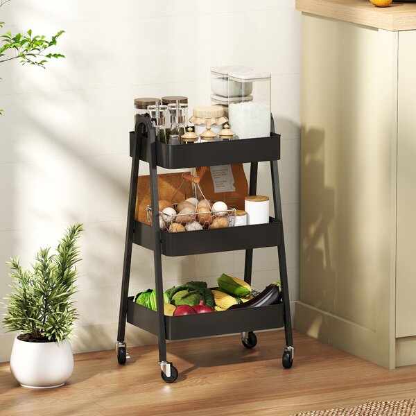 HOMCOM 3-Tier Storage Trolley on Wheels - Black