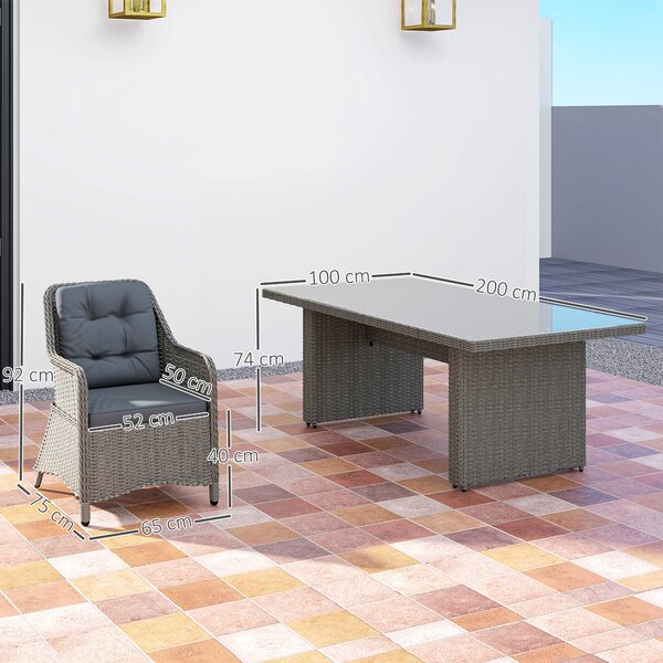 Outsunny 6 Seater Rattan Dining Set, Round PE Rattan Garden Furniture Set with Seat and Back Cushions, Aluminium Dining Table and Chairs with Cat Scratch Resistant Material, Grey