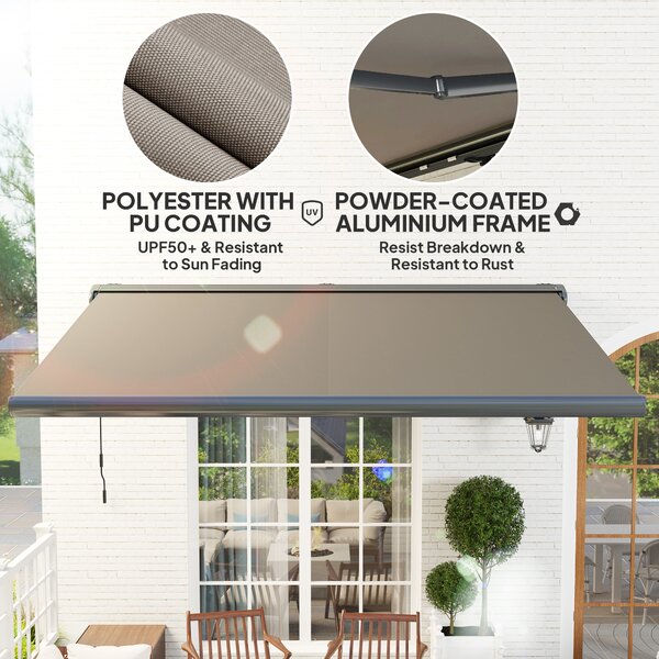 Outsunny 4 x 3(m) Full Cassette Electric Awning with Remote Controller, Aluminium Frame DIY Retractable Garden Awning, UV50+ Sun Shade Canopy for Deck Door Window, Light Grey