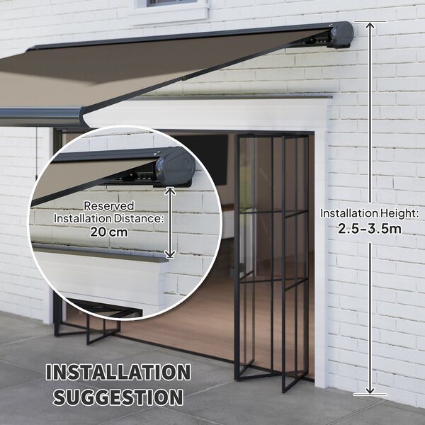 Outsunny 4 x 3(m) Full Cassette Electric Awning with Remote Controller, Aluminium Frame DIY Retractable Garden Awning, UV50+ Sun Shade Canopy for Deck Door Window, Light Grey