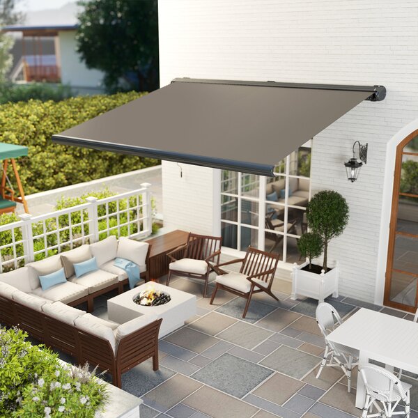 Outsunny 4 x 3(m) Full Cassette Electric Awning with Remote Controller, Aluminium Frame DIY Retractable Garden Awning, UV50+ Sun Shade Canopy for Deck Door Window, Light Grey