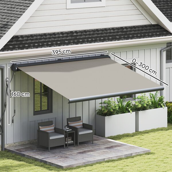 Outsunny 4 x 3(m) Full Cassette Electric Awning with Remote Controller, Aluminium Frame DIY Retractable Garden Awning, UV50+ Sun Shade Canopy for Deck Door Window, Light Grey
