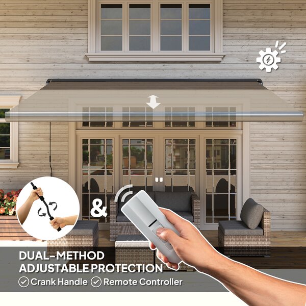 Outsunny 4 x 3(m) Full Cassette Electric Awning with Remote Controller, Aluminium Frame DIY Retractable Garden Awning, UV50+ Sun Shade Canopy for Deck Door Window, Light Grey