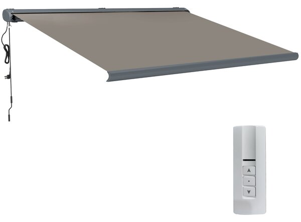 Outsunny 4 x 3(m) Full Cassette Electric Awning with Remote Controller, Aluminium Frame DIY Retractable Garden Awning, UV50+ Sun Shade Canopy for Deck Door Window, Light Grey