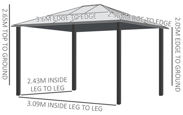 Outsunny 3.6 x 3(m) Hardtop Gazebo Canopy with Polycarbonate Roof and Aluminium Frame, Garden Pavilion with Mosquito Netting and Curtains, Brown