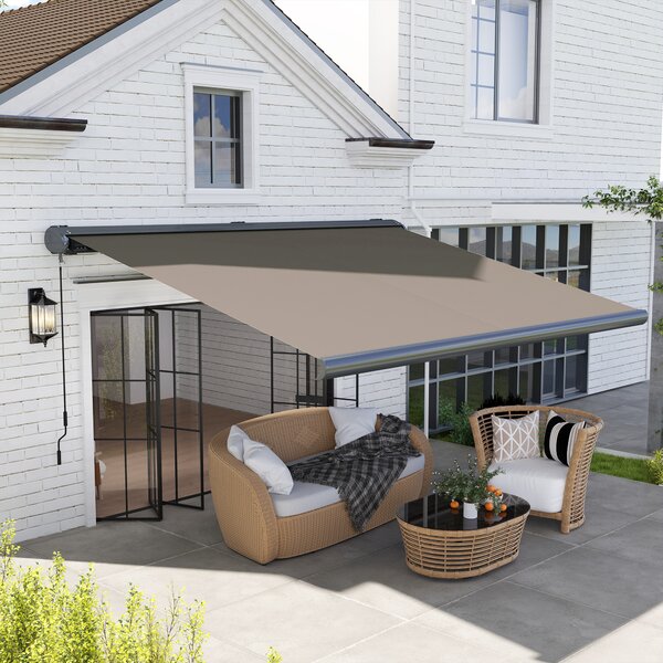 Outsunny 4 x 3(m) Full Cassette Electric Awning with Remote Controller, Aluminium Frame DIY Retractable Garden Awning, UV50+ Sun Shade Canopy for Deck Door Window, Light Grey