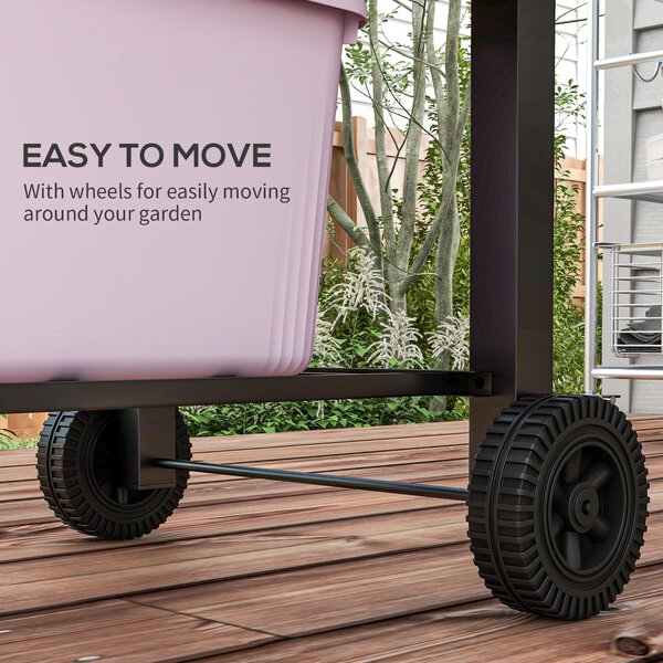 Outsunny Charcoal Barbecue Grill Trolley Garden Smoker with Shelves, Adjustable Height, Thermometer on Lid, Opener and Wheels Aosom UK