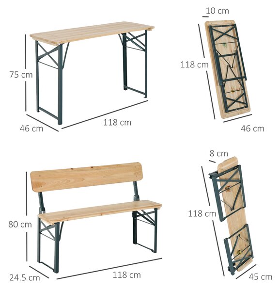 Outsunny 3 pcs Wooden Table Bench Set