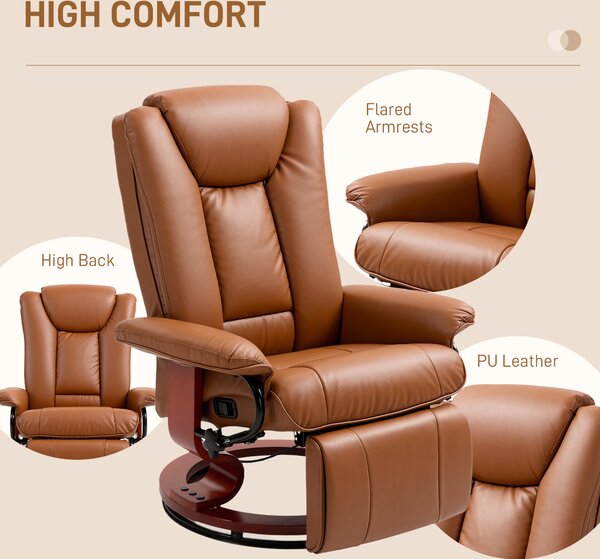 HOMCOM Faux Leather Recliner Chair - Brown
