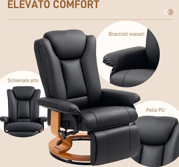 HOMCOM Faux Leather Recliner Chair - Black