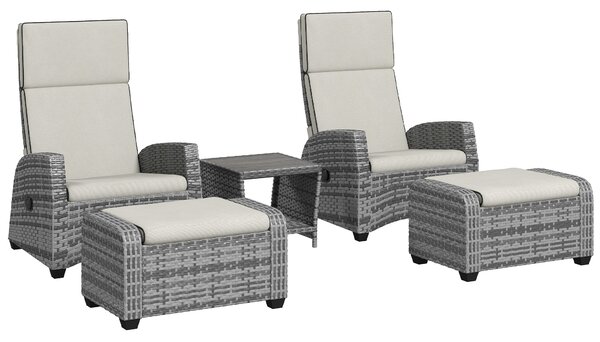 Outsunny 5-Piece Rattan Garden Furniture Set with Cushions - Grey