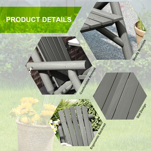 Outsunny Wood Patio Chair Bench 2 Seats w/ Centre Coffee Table, Garden Bench, Grey