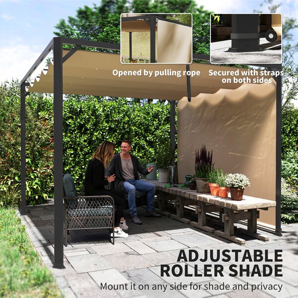Outsunny 3x3m Aluminium Garden Pergola with Retractable Roof & Side Wall Panel, Rust-Resistant Outdoor Patio Canopy, Khaki Aosom UK