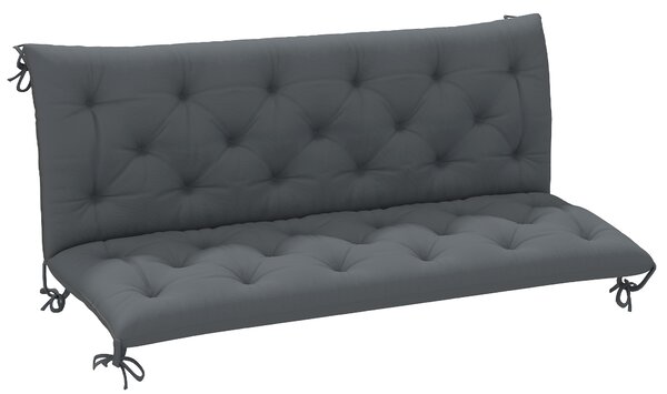 Outsunny 3 Seater Outdoor Chair Cushions, Garden Bench Cushion W/ Back and Ties for Indoor and Outdoor Use, 98 x 150 cm, Dark Grey Aosom UK