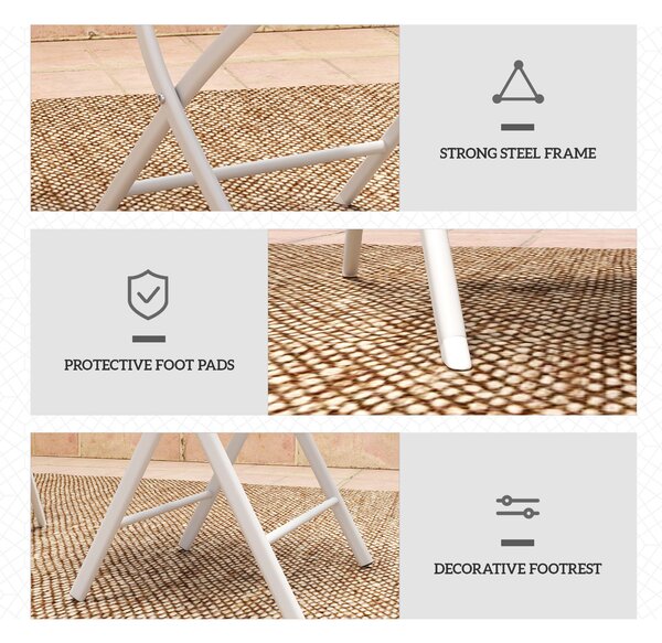 Outsunny 3 Pieces Outdoor Bistro Set, Glass Top Outdoor Table and 2 Folding Chairs with Protecting Feet, White