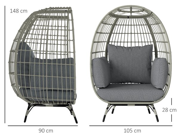 Outsunny Rattan Egg Chair with Cushions and Pillows, Charcoal Grey