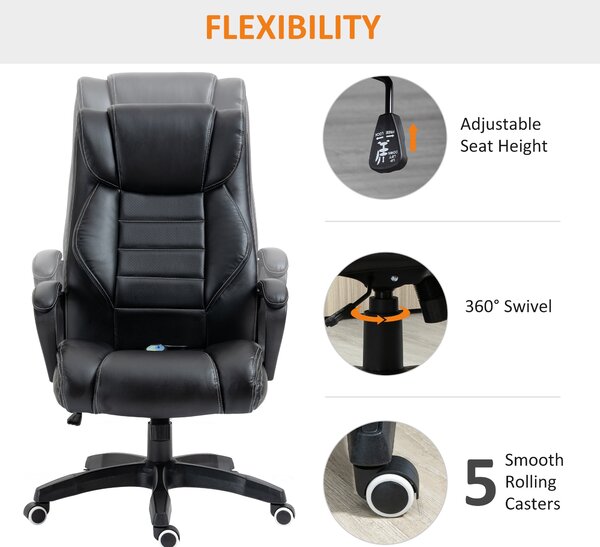 Vinsetto High Back Massage Office Chair with 6-Point Vibration, Executive Office Chair w/ Extra Padded Swivel, Ergonomic Tilt, Black Aosom UK
