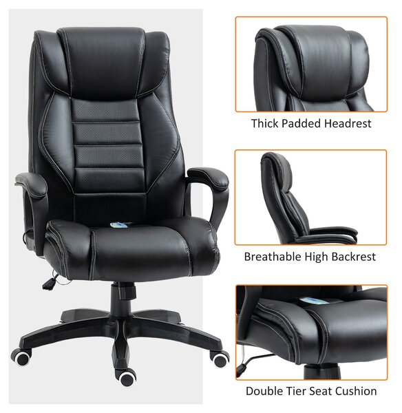 Vinsetto High Back Massage Office Chair with 6-Point Vibration, Executive Office Chair w/ Extra Padded Swivel, Ergonomic Tilt, Black Aosom UK